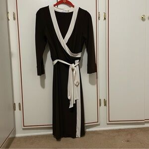 Calvin Klein Brown and Cream Wrap Dress size 4